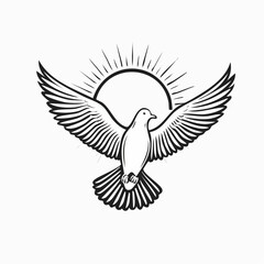 Dove flying in the sky with the sun shining behind it Image vector isolated on white background.