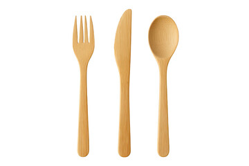 Natural bamboo fork knife and spoon set isolated on black background