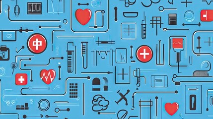 Medical technology graphic pattern on a light blue background.