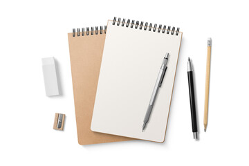 Spiral bound notebook mockup template with Kraft Paper cover isolated on a transparent background, PNG. High resolution.