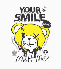 typography slogan with graphic bear doll head vector illustration