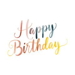 Happy birthday hand lettering in watercolor isolated on transparent background