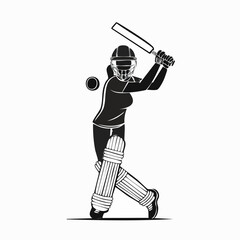 female cricket athlete ready to hit a cricket ball with her bat vector image isolated on white background.