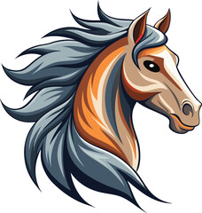 Majestic horse head in profile with a dynamically flowing mane elegantly depicted for advertising or banner use isolated on white background isolated on transparent background