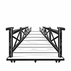 Wooden Bridge Images vector. Black and white Wooden Bridge Spring image vector isolated on white background.