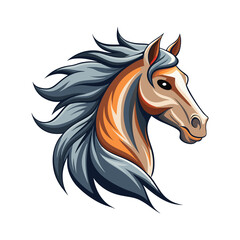 Stylized illustration of a majestic horse head with flowing mane and dynamic lines isolated on white background isolated on transparent background