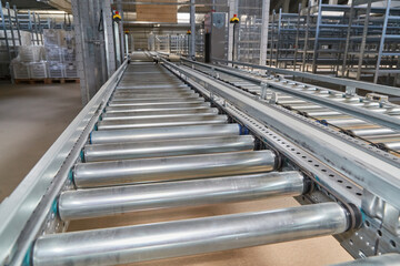 Close-up of Industrial Roller Conveyor System