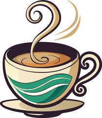 Minimalist vector illustration of a steaming tea cup with a swirling steam effect isolated on white background isolated on transparent background