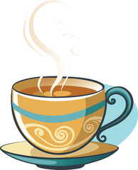 Minimalist vector illustration of a steaming tea cup with a swirling steam effect presented in a clean modern style isolated on white background isolated on transparent background