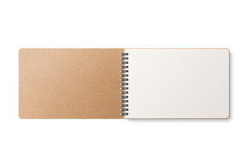 Spiral bound notebook mockup template with Kraft Paper cover isolated on a transparent background, PNG. High resolution.