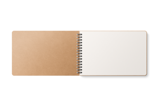 Spiral bound notebook mockup template with Kraft Paper cover isolated on a transparent background, PNG. High resolution. - Powered by Adobe