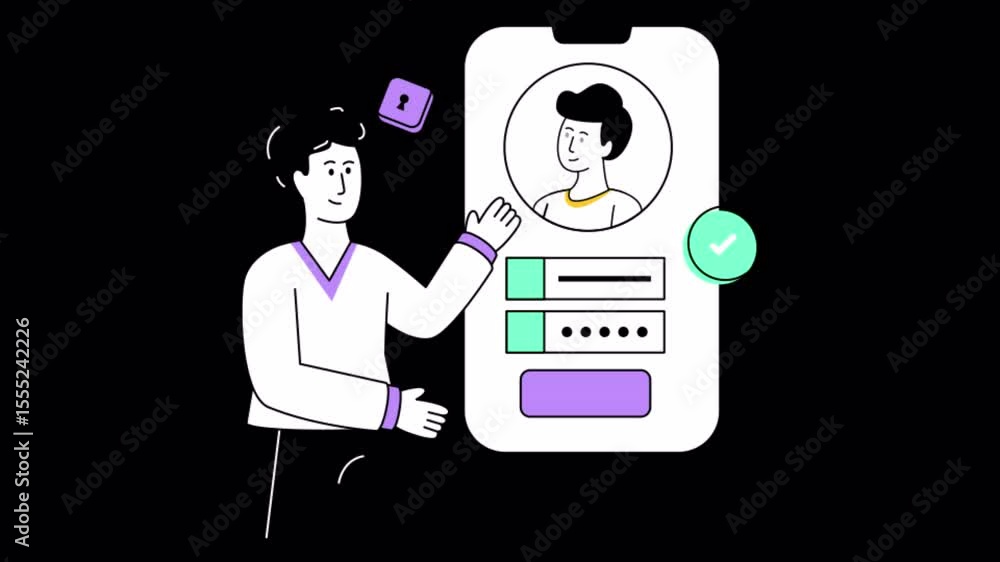 Poster user login 2d animation on transparent background