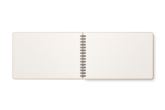 Spiral bound notebook mockup template with Kraft Paper cover isolated on a transparent background, PNG. High resolution.