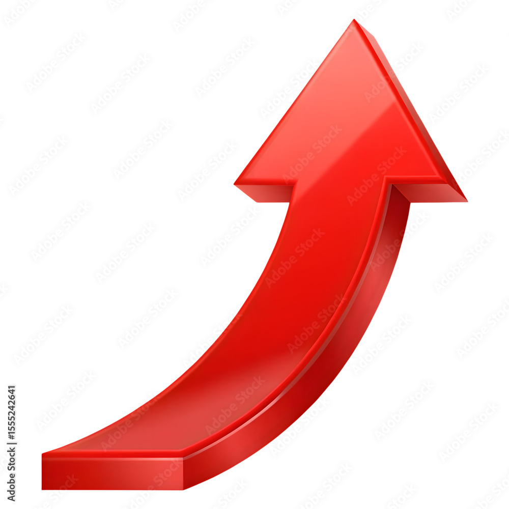 Poster a shiny red arrow curves upwards indicating progress and growth isolated on transparent background