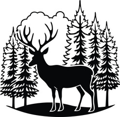 Majestic deer with large antlers standing in a serene forest clearing representing wildlife and nature s beauty isolated on white background isolated on transparent background