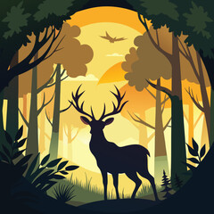 Majestic stag with large antlers standing in a sunlit forest clearing evoking nature and wildlife beauty isolated on white background isolated on transparent background © Pixel Forge Studio