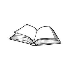 Open book sketch illustration with detailed pages and soft shading, ideal for education and literature themes. Vector Illustration