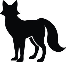 Elegant silhouette of a standing fox with a gracefully curved bushy tail perfect for wildlife or nature designs isolated on white background isolated on transparent background