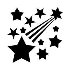 A collection of black stars and a shooting star streak graphic element isolated on white background isolated on transparent background