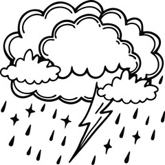 Dramatic stormy sky with powerful lightning bolts striking down creating a visually intense weather phenomenon isolated on white background isolated on transparent background