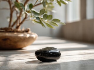 Smooth Obsidian Stone Reflecting Light