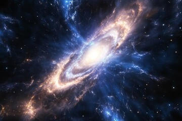 A stunning spiral galaxy in deep space displays a swirl of cosmic energy and vibrant colors. This celestial formation is an awe-inspiring glimpse into the vast universe, teeming with stars