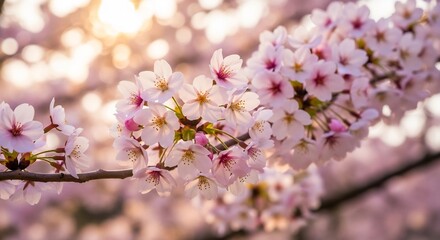 Naklejka premium Pink cherry blossoms bloom on branches, a beautiful sight of spring's flora in nature's garden