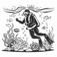Scuba diver exploring underwater depths image vector isolated on white background.