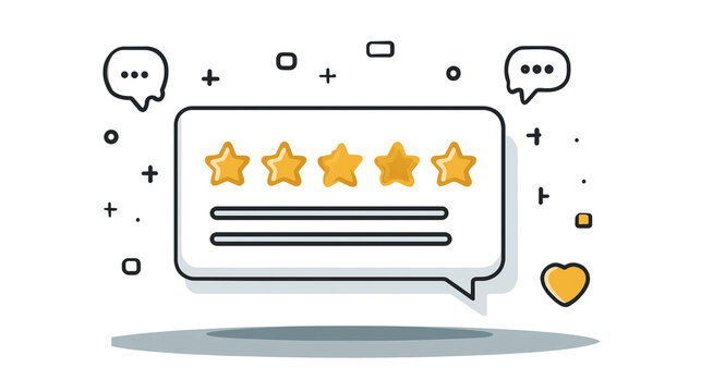 Product review card with 5 stars and comment box, isolated icon, white background, PNG
