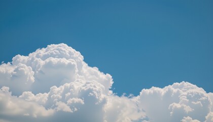 create an image of a white cloud against a blue sky backdrop, featuring a subject on the right side, ensure there is ample copy space on the left side, ideal for photo usage.
