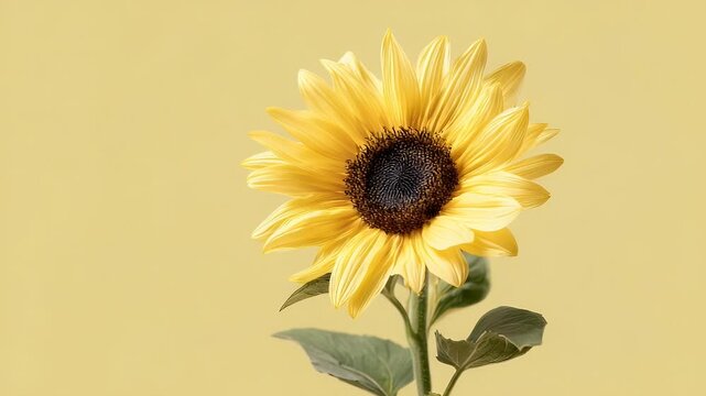 Single sunflower against light yellow background