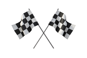 Two crossed checkered racing flag isolated on white background.
