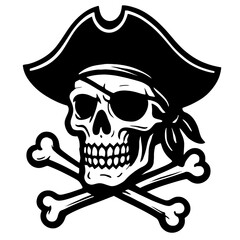 Classic Black and White Pirate Skull and Crossbones Jolly Roger Vector