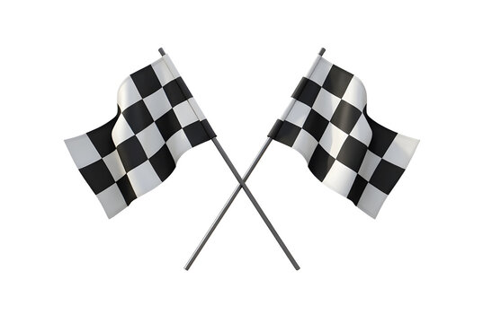 Two crossed checkered racing flag isolated on white background.
