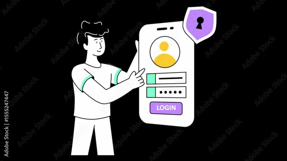 Poster mobile login 2d animation on transparent background