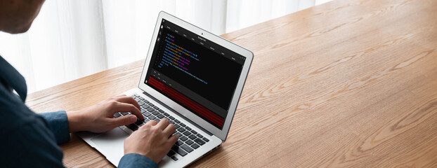 Software development programming on computer screen for modish application and program coding