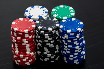 Casino chips and cards on the table. Gambling concept
