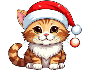 Cute cat with Christmas hat, transparent background