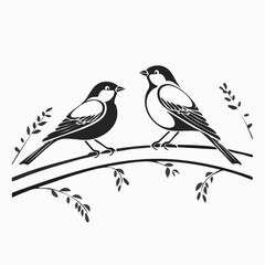 Two Birds Perched on an Artificial Iron Branch in a Minimalist Vector Illustration