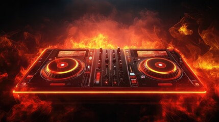 Fiery dj controller on a dark background.