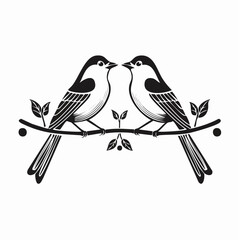 Two Birds Perched on an Artificial Iron Branch in a Minimalist Vector Illustration