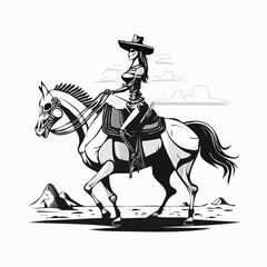 Cowboy Skull Riding a Skeletal Horse Across the Desert in a Western Vector Scene