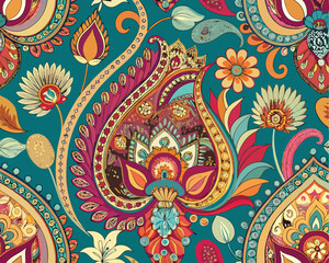 Seamless paisley pattern with intricate floral and mandala style pattern vector art design 