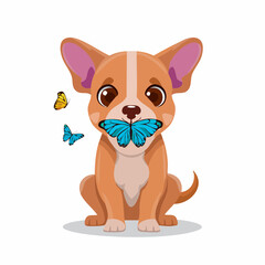Adorable Puppy Looking Butterfly Nose Image Vector Isolated on white Background.