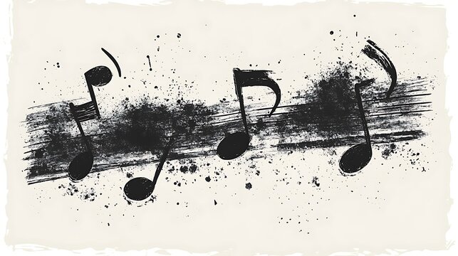 Grunge style music notes illustration artistic musical composition with splatter elements creative design for backgrounds