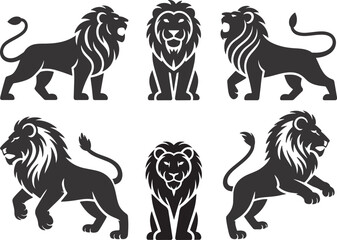 lion vector illustration, vector illustrations of a set of wild animal silhouettes, including lion, tiger, and bear designs, perfect for logos or tattoos