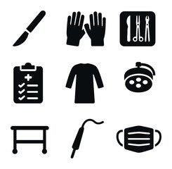 Minimalist Education Icons. Solid, filled icons set of minimalist education symbols: book, pencil, ruler,