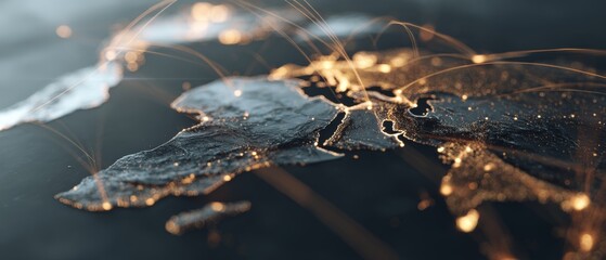 A textured map overlay with glowing lines shows continents interconnected, highlighting global communication networks.