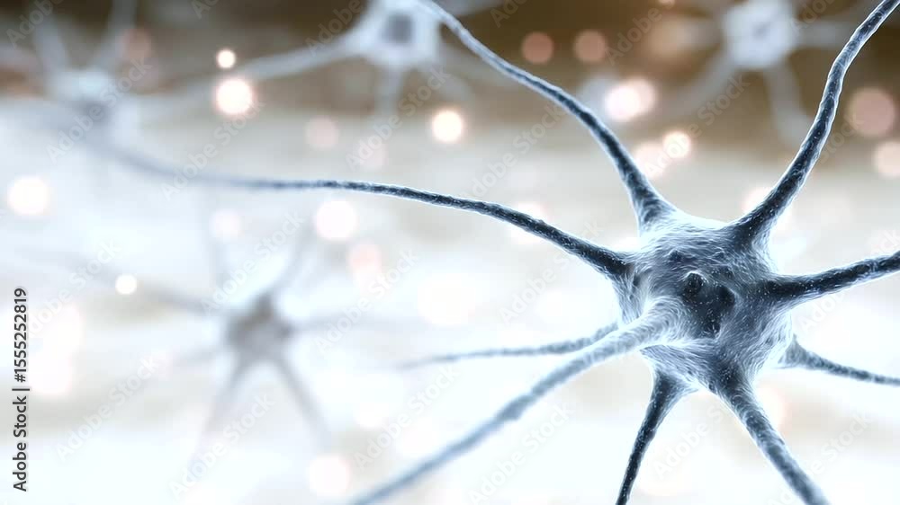 Poster d rendering of neuron cells intertwined in a mesh of dendritic and axonal links. the white backgroun