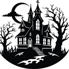 A charming vector illustration of an old medieval castle in the woods, perfect for a fantasy or Halloween design